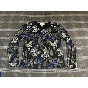 Annex Womens Size Large Blue  Floral Top  Long Sleeve